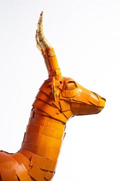Justin King Gazelle 5 in Persimmon Orange with Gold Leaf Horn Detail - 2042333