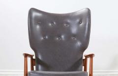 K Rasmussen Leather Teak Wingback Lounge Chair with Ottoman - 2229963