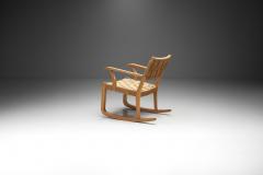 K Scr der Danish Beech Rocking Chair with Woven Papercord Denmark 1940s - 2223312