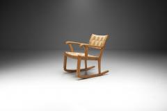 K Scr der Danish Beech Rocking Chair with Woven Papercord Denmark 1940s - 2223313