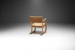 K Scr der Danish Beech Rocking Chair with Woven Papercord Denmark 1940s - 2223315