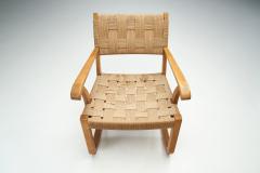 K Scr der Danish Beech Rocking Chair with Woven Papercord Denmark 1940s - 2223316