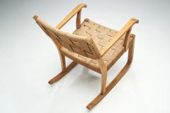 K Scr der Danish Beech Rocking Chair with Woven Papercord Denmark 1940s - 2223319