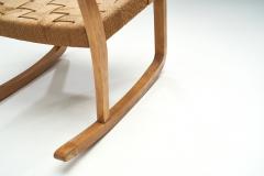 K Scr der Danish Beech Rocking Chair with Woven Papercord Denmark 1940s - 2223329