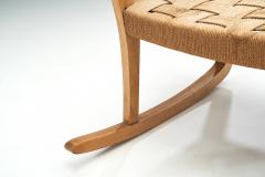 K Scr der Danish Beech Rocking Chair with Woven Papercord Denmark 1940s - 2223330