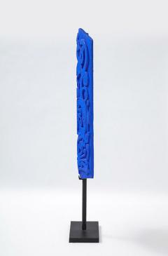 KLEIN BLUE PAINTED DAYAK TRIBE SCULPTED SHIELD ON STAND - 2607504