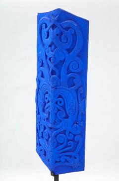 KLEIN BLUE PAINTED DAYAK TRIBE SCULPTED SHIELD ON STAND - 2607507