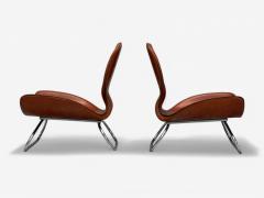KOI Modern Cognac Leather Nickel K 3 Low Lounge Chairs England 2000s - 4112775
