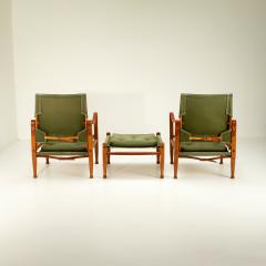 Kaare Klint Kaare Klint Safari Chair Set in Sage Green Canvas Denmark 1960s - 2173999