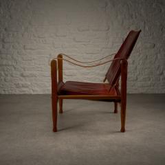 Kaare Klint Mid Century Red Leather Safari Chair by Kaare Klint Denmark 1950s - 3520277