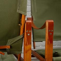 Kaare Klint Pair of Kaare Klint Safari Chair Sage Green Canvas Denmark 1960s - 4339596