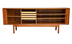 Kai Kristensen Mid Century Modern Danish Long Teak Credenza Tambour Cabinet by Kai Kristensen - 4245821