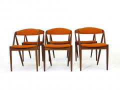 Kai Kristiansen Curved Back Dining chairs in Orange Wool Set of 6 - 840918