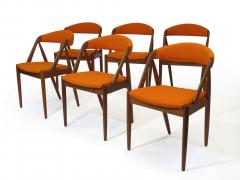 Kai Kristiansen Curved Back Dining chairs in Orange Wool Set of 6 - 840923