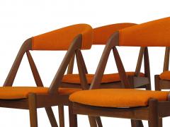 Kai Kristiansen Curved Back Dining chairs in Orange Wool Set of 6 - 840926