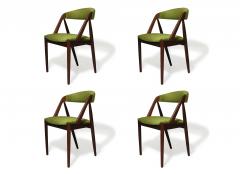 Kai Kristiansen Four Kai Kristiansen Walnut Danish Dining Chairs in Green Velvet - 3407122