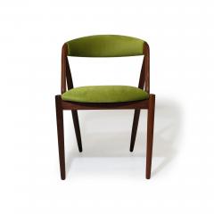 Kai Kristiansen Four Kai Kristiansen Walnut Danish Dining Chairs in Green Velvet - 3407125