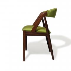 Kai Kristiansen Four Kai Kristiansen Walnut Danish Dining Chairs in Green Velvet - 3407126