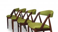 Kai Kristiansen Four Kai Kristiansen Walnut Danish Dining Chairs in Green Velvet - 3407132