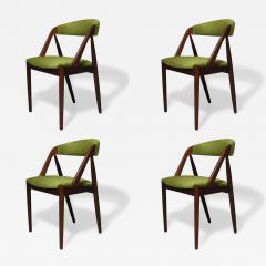 Kai Kristiansen Four Kai Kristiansen Walnut Danish Dining Chairs in Green Velvet - 3407610