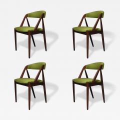 Kai Kristiansen Four Kai Kristiansen Walnut Danish Dining Chairs in Green Velvet - 3435185