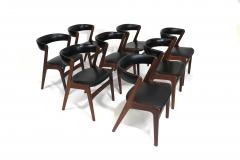 Kai Kristiansen Mid century Danish Curved Back Dining Chairs in Black Vinyl - 3156341