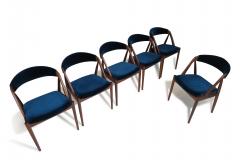 Kai Kristiansen Six 6 Restored Kai Kristiansen Danish Dining Chairs in Teal Velvet - 3996515