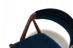 Kai Kristiansen Six 6 Restored Kai Kristiansen Danish Dining Chairs in Teal Velvet - 3996524