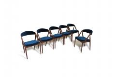 Kai Kristiansen Six 6 Restored Kai Kristiansen Danish Dining Chairs in Teal Velvet - 3996525