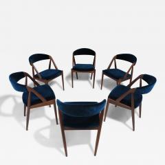 Kai Kristiansen Six 6 Restored Kai Kristiansen Danish Dining Chairs in Teal Velvet - 4000472