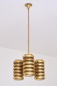 Kai Roukonen Kai Ruokonen Three Arm Pendant Light in Brass Lynx Finland Early 1970s - 3298076