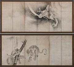 Kaiho Yusetsu 17th Century Japanese Screen Pair Tiger Dragon by Kaiho Yusetsu - 3616299
