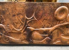 Kalumba Tshung Manu Gabriel Wrought copper low relief depicting African scenes with cubist figures - 2334691