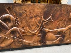 Kalumba Tshung Manu Gabriel Wrought copper low relief depicting African scenes with cubist figures - 2334692