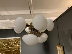 Kamenicky Senov 1960s Brass Opaline Sputnik Chandelier Lustra Czech - 2248624