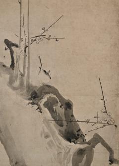 Kano Naonobu 17th Century Japanese Screen Ink Plum Tree Birds by Kano Naonobu - 4478550