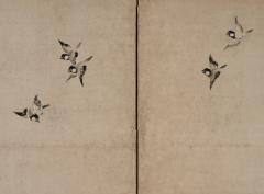 Kano Naonobu 17th Century Japanese Screen Ink Plum Tree Birds by Kano Naonobu - 4478551