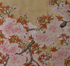 Kano Sanrakuki Early 20th Century Japanese Cherry Blossom Screen - 3616309