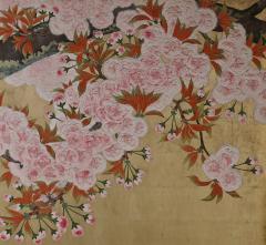 Kano Sanrakuki Early 20th Century Japanese Cherry Blossom Screen - 3616310