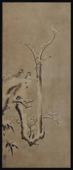 Kano Sansetsu 17th Century Japanese Framed Painting Plum Blossoms in Snow Kano Sansetsu - 3793043