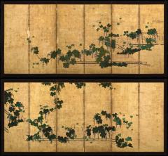 Kano Tsunenobu 17th Century Japanese Screen Pair Grapevines Attributed to Kano Tsunenobu - 4687515