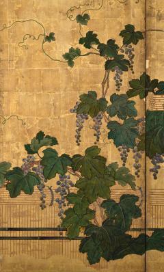 Kano Tsunenobu 17th Century Japanese Screen Pair Grapevines Attributed to Kano Tsunenobu - 4687517