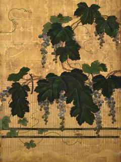 Kano Tsunenobu 17th Century Japanese Screen Pair Grapevines Attributed to Kano Tsunenobu - 4687522
