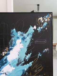 Karina Gentinetta Bodacious Large Black Blue Mint White Raw Sienna Abstract Painting 72 x72  - 3219221