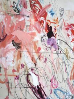 Karina Gentinetta Dahlia Large Scale Acrylic Oil Pastels and Pencils Abstract in Pink 60 x48  - 3219145