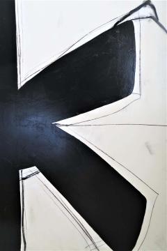 Karina Gentinetta Form Over Function Black and White Abstract Painting with Plaster Relief 2020 - 1847722