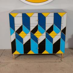 Karina Gentinetta Geometric Blue Ivory Black and Yellow Glass with Brass Inlay Commode Spain - 1260146