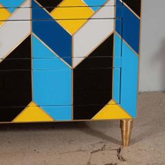 Karina Gentinetta Geometric Blue Ivory Black and Yellow Glass with Brass Inlay Commode Spain - 1260147