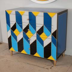 Karina Gentinetta Geometric Blue Ivory Black and Yellow Glass with Brass Inlay Commode Spain - 1260148