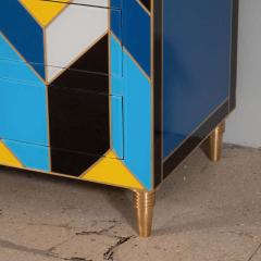 Karina Gentinetta Geometric Blue Ivory Black and Yellow Glass with Brass Inlay Commode Spain - 1260151